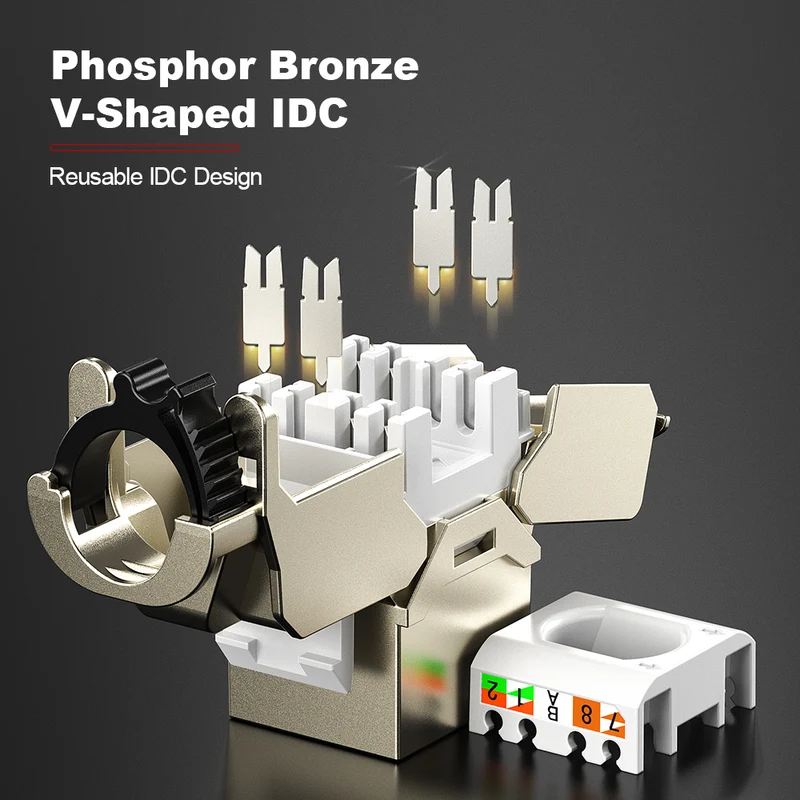 AMPCOM CAT6 Shielded Tool-less Keystone Jack With Ratchet Lock Design, Zinc Alloy Housing