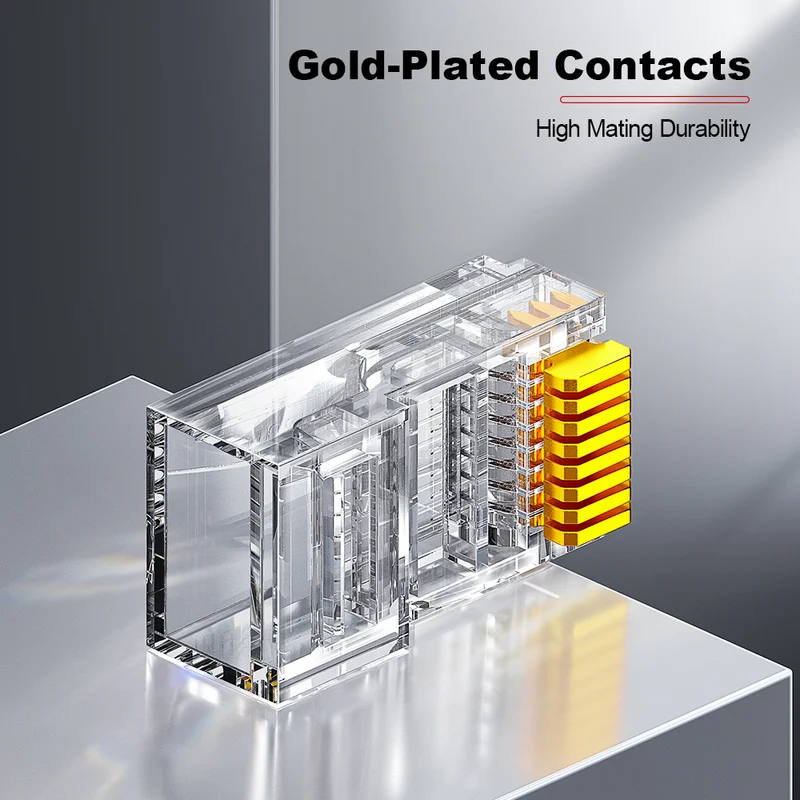 AMPCOM Cat5e Pass-Through Unshielded RJ45 Connector,Gold-Plated Contacts, 1.0mm Conductor Hole