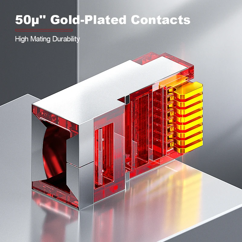 AMPCOM Cat6 Shielded RJ45 Connector, 50μm Gold-plated Contacts, Anti-Interference Nickel-Plated Shielded, 1.1mm Conductor Hole Diameter