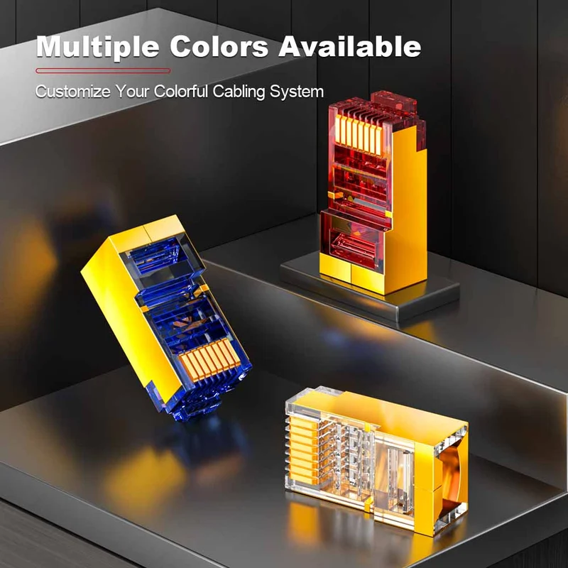 AMPCOM Cat5e Shielded RJ45 Connector, 50μm Gold-plated Contacts, Anti-Interference Copper-Shielded, 1.0mm Conductor Hole Diameter
