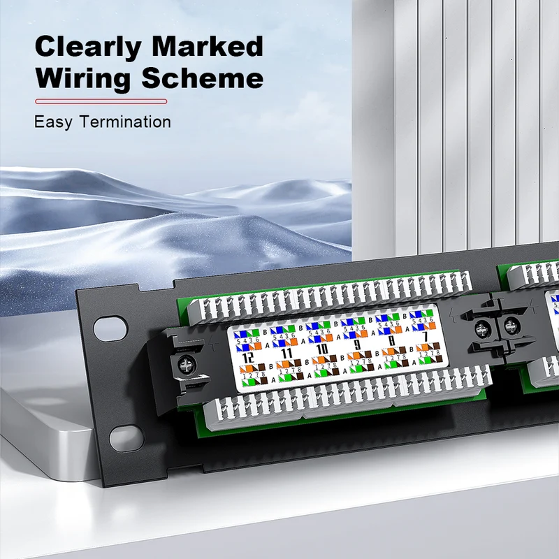 AMPCOM 12-Port Unshielded Patch Panel for Low-Voltage Cabinets, with Rear Mounting Bracket