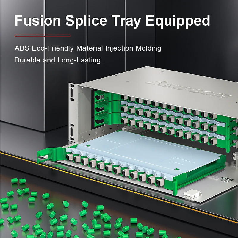 AMPCOM 48-Port Optical Distribution Frame (ODF), Multimode Fiber Patch Panel with SC Couplers & Pigtails