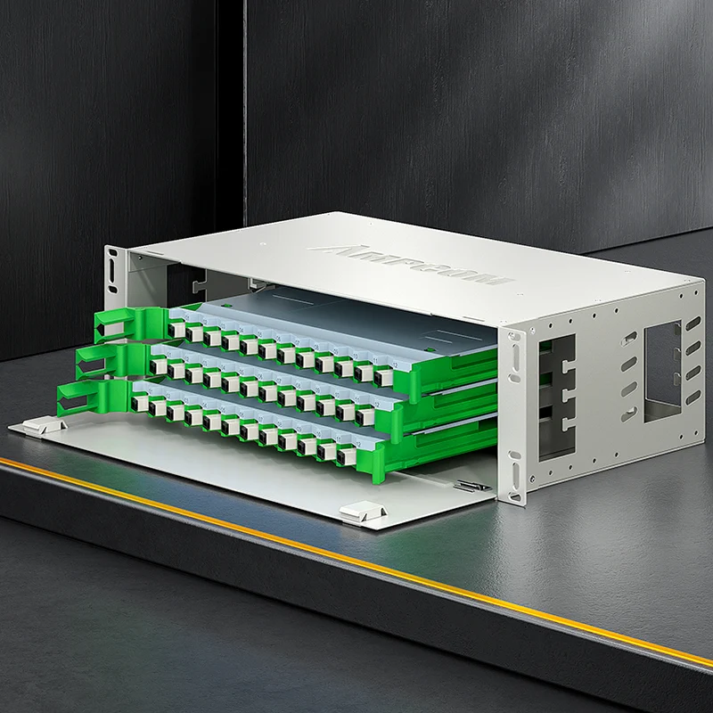 AMPCOM 48-Port Optical Distribution Frame (ODF), Multimode Fiber Patch Panel with SC Couplers & Pigtails