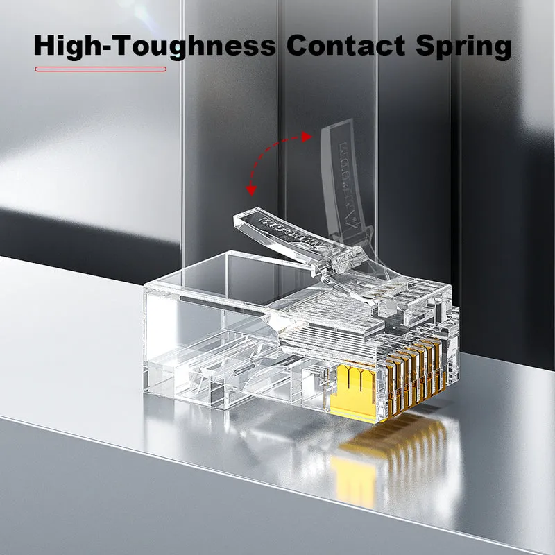 AMPCOM Cat5e RJ45 Connector, Gold-Plated Contacts, 1.0mm Conductor Hole Diameter
