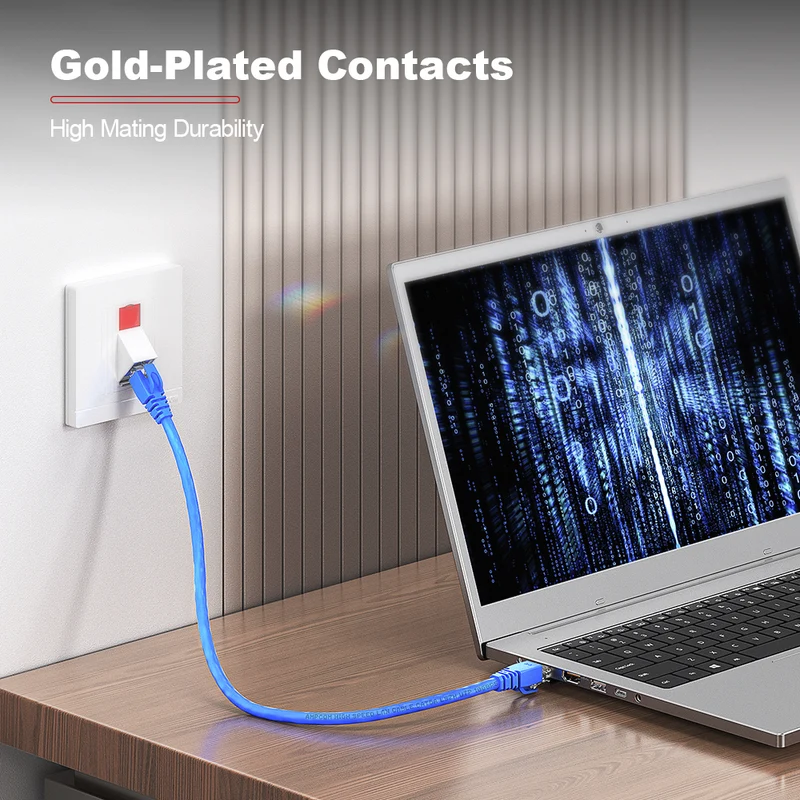 AMPCOM Cat5e RJ45 Connector, Gold-Plated Contacts, 1.0mm Conductor Hole Diameter