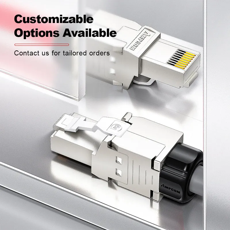 AMPCOM Custom CAT6a S/FTP Patch Cable, Zinc Alloy Shielded Connector, LSZH Flame-Retardant S/FTP Cable