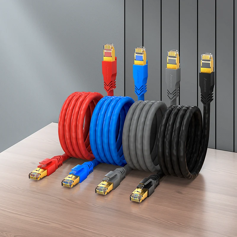 AMPCOM Cat6a S/FTP 24AWG LSZH Patch Cable for Data Center Cabling or Surveillance System Wiring