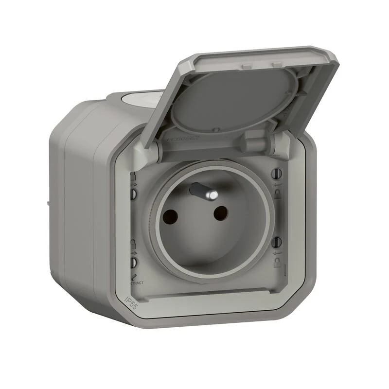 Prise de courant 2P+T Plexo étanche - IP55 complet gris saillie - Legrand 069731L