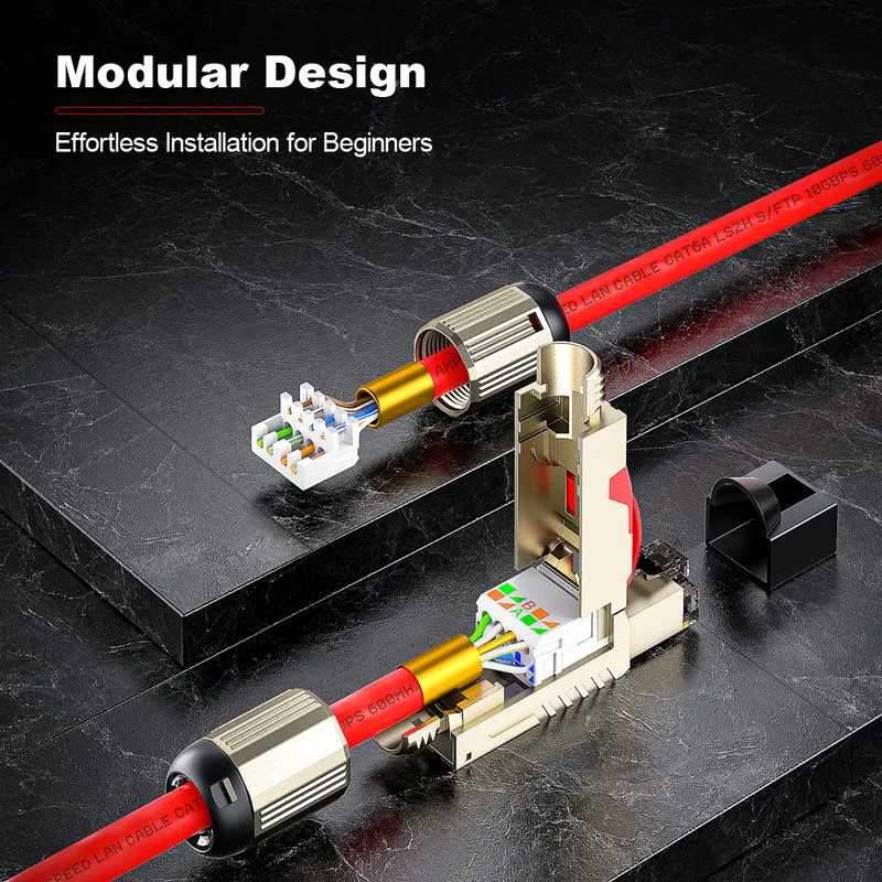 AMPCOM TW Cat7 Zinc-Alloy Shielded Tool-Free RJ45 Connector for 22-24 AWG Ethernet Cable