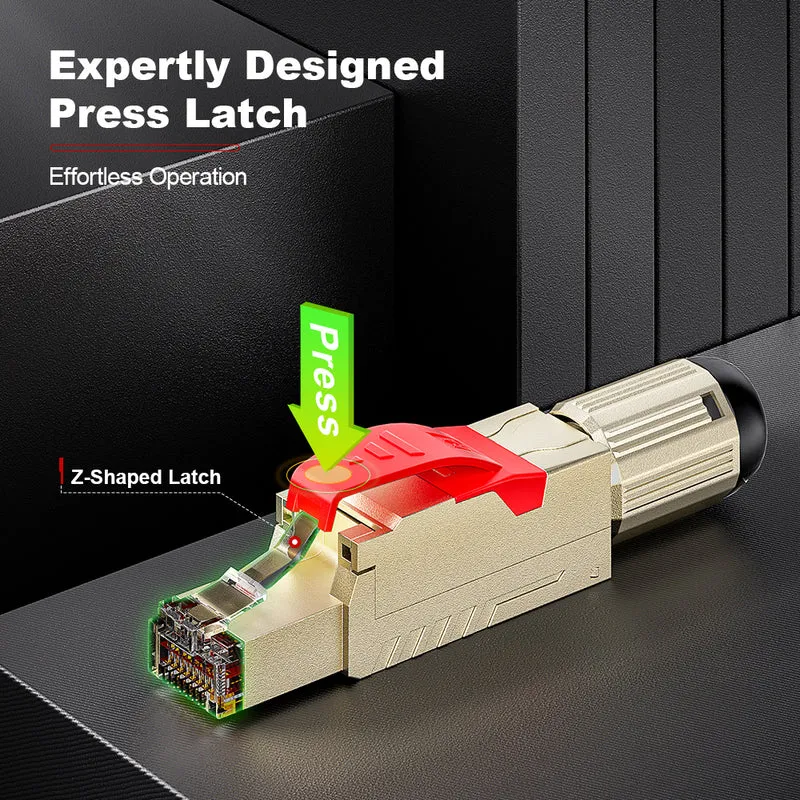 AMPCOM TW Cat8 Zinc-Alloy Shielded Tool-Free RJ45 Connector for 22-24 AWG Ethernet Cable