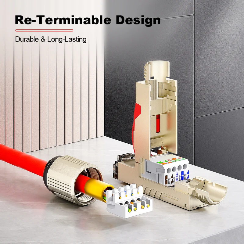 AMPCOM TW Cat8 Zinc-Alloy Shielded Tool-Free RJ45 Connector for 22-24 AWG Ethernet Cable