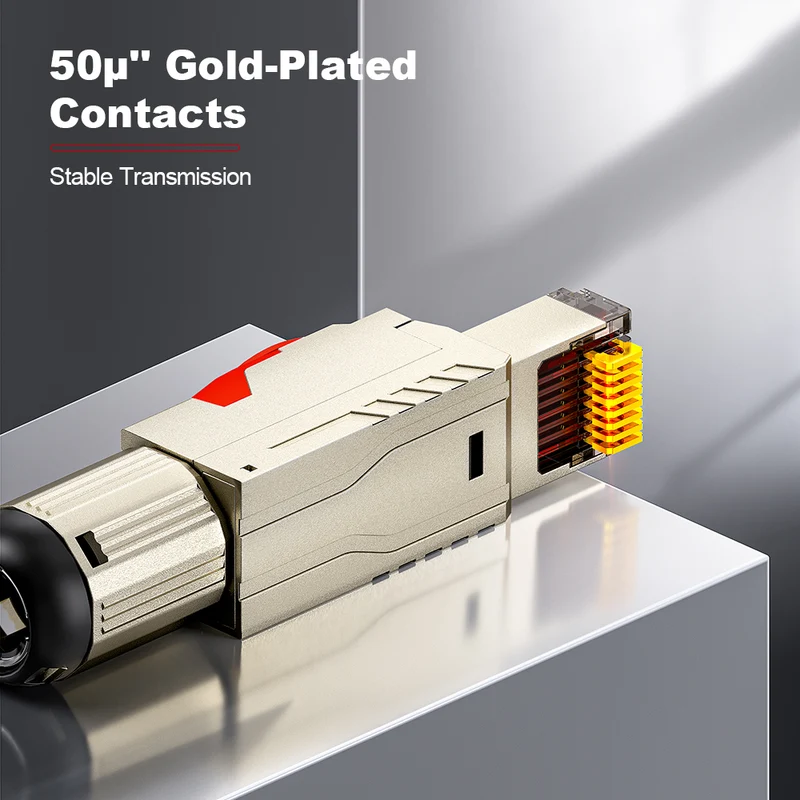 AMPCOM TW Cat8 Zinc-Alloy Shielded Tool-Free RJ45 Connector for 22-24 AWG Ethernet Cable