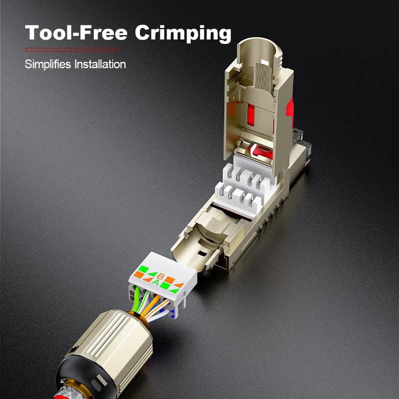 AMPCOM TW Cat7 Zinc-Alloy Shielded Tool-Free RJ45 Connector for 22-24 AWG Ethernet Cable