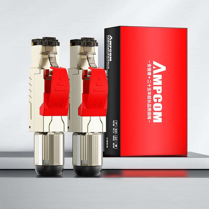 AMPCOM TW Cat6a Zinc-Alloy Shielded Tool-Free RJ45 Connector for 22-24 AWG Ethernet Cable