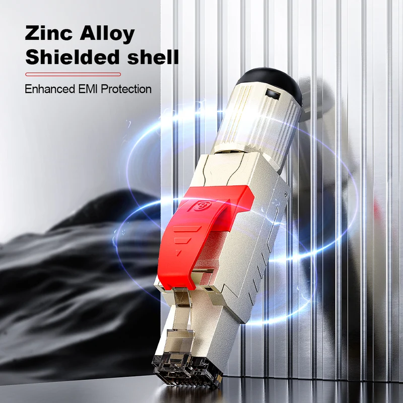 AMPCOM TW Cat6a Zinc-Alloy Shielded Tool-Free RJ45 Connector for 22-24 AWG Ethernet Cable