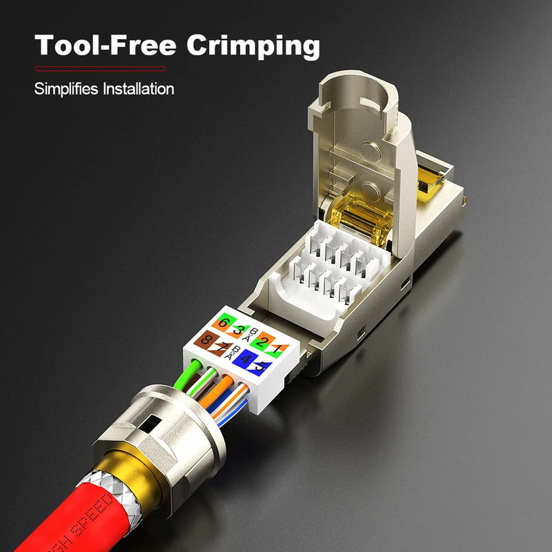 AMPCOM Cat8 Zinc-Alloy Shielded Tool-Free RJ45 Connector for 22-24 AWG Ethernet Cable
