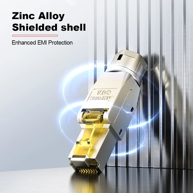 AMPCOM Cat8 Zinc-Alloy Shielded Tool-Free RJ45 Connector for 22-24 AWG Ethernet Cable
