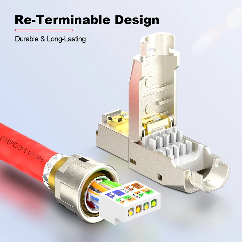 AMPCOM Cat8 Zinc-Alloy Shielded Tool-Free RJ45 Connector for 22-24 AWG Ethernet Cable