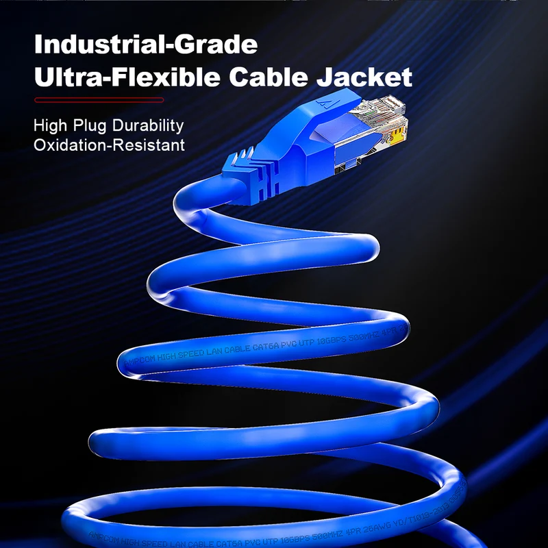 AMPCOM Ultra-Flexible Cat6a 26AWG S/FTP Network Patch Cable, Ultra-Flexible PVC Jacket