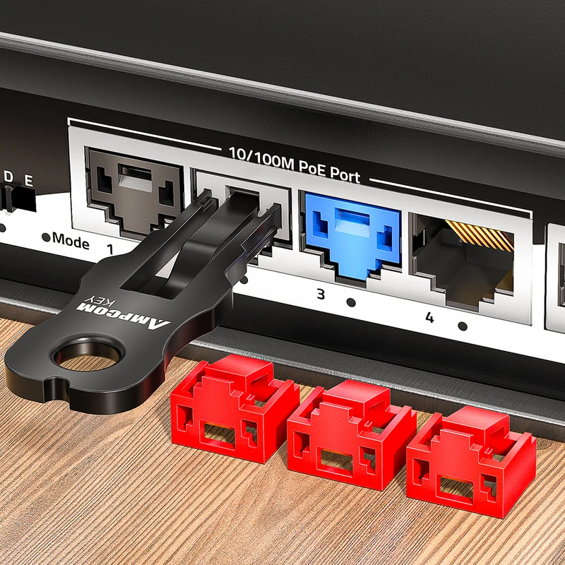 AMPCOM RJ45 Port Lock with Key，Ethernet Port Blocker for Network Security