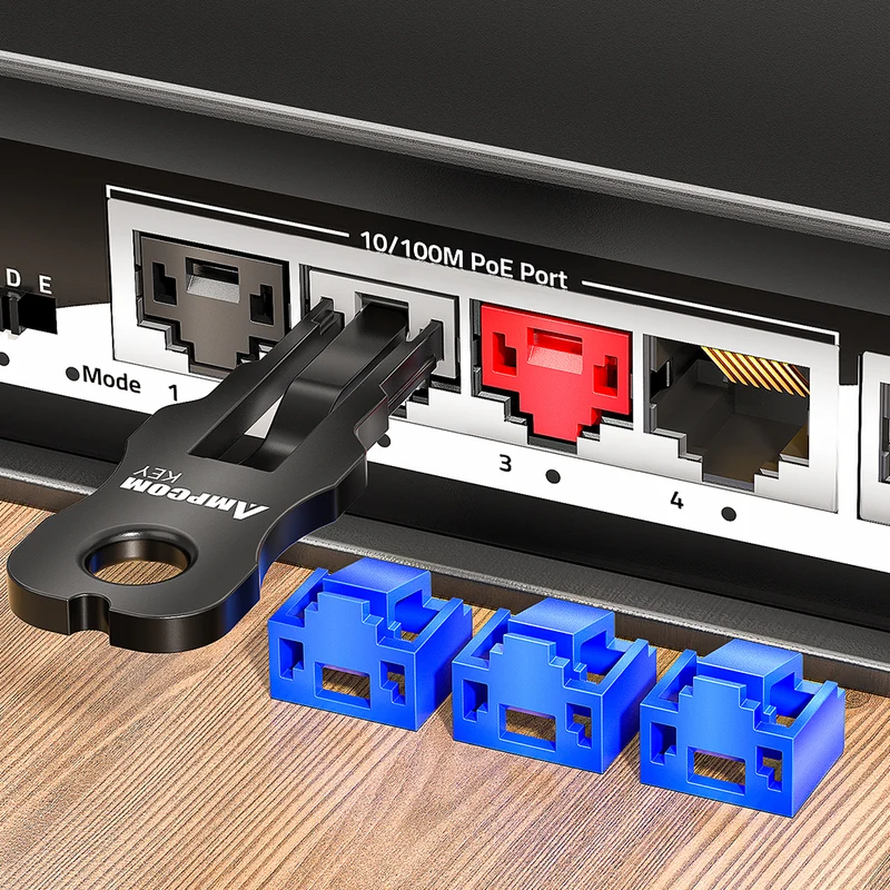 AMPCOM RJ45 Port Lock with Key，Ethernet Port Blocker for Network Security
