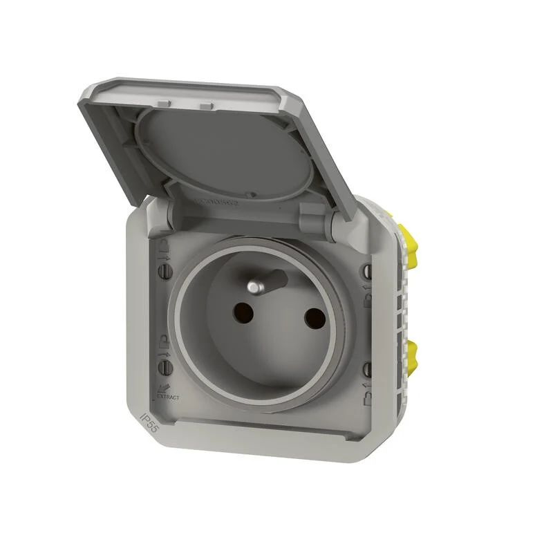 Prise de courant 2P+T Plexo étanche - IP55 composable gris - Legrand 069551L