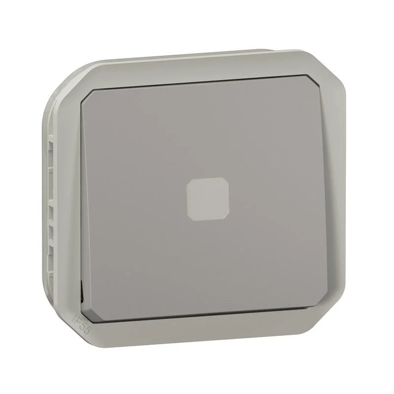 Interrupteur temporisé lumineux sans Neutre étanche Plexo 230V IP55 IK05 avec enjoliveur gris 069504L