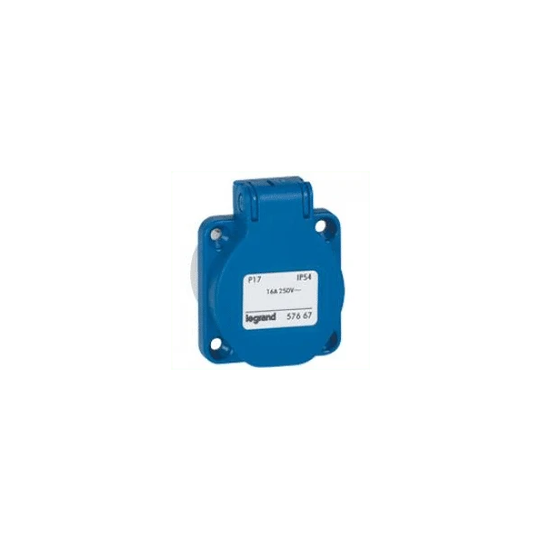 Prise à encombrement réduit P17 IP54 16A 250V brochage domestique bleu 057667