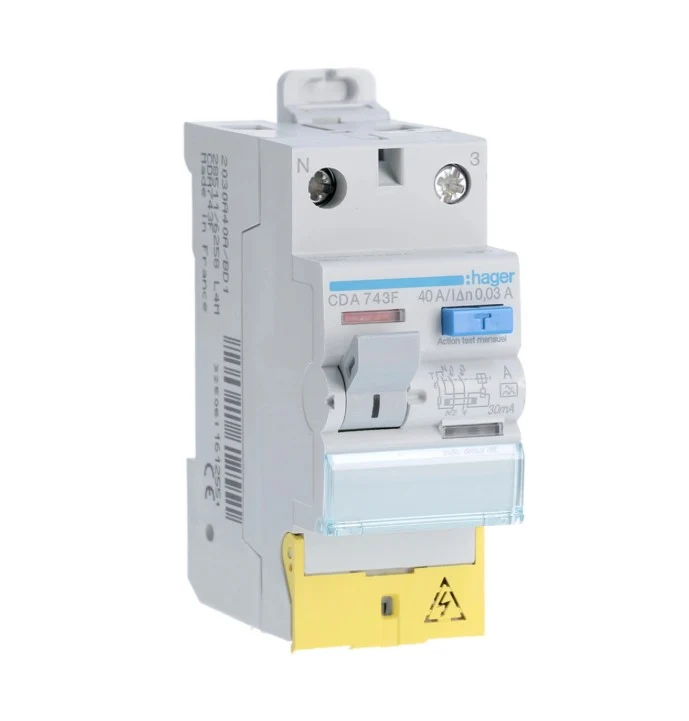 Interrupteur différentiel 2P 40A 30mA type A - Hager CDA743F