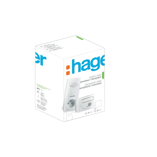 HAGER Pack Mélody 10 carillons 220V avec émetteur et récepteur et prise gigogne 53623