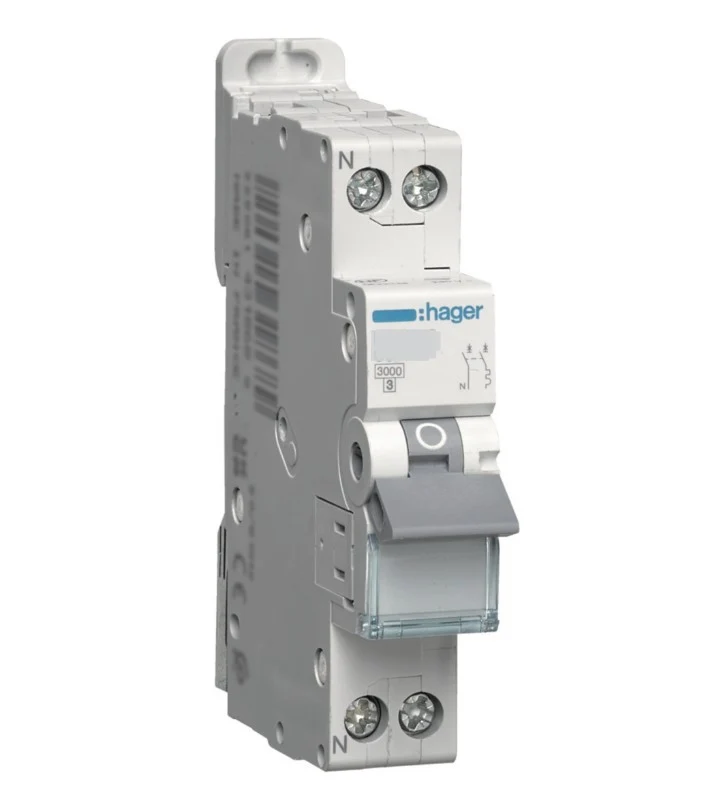 HAGER Disjoncteur Phase+Neutre 3kA Courbe C 6A MFN706