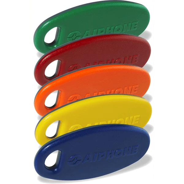 Pack de 5 badges bi-couleur - gris avec bleu, jaune, orange, rouge et vert - Aiphone KEY5