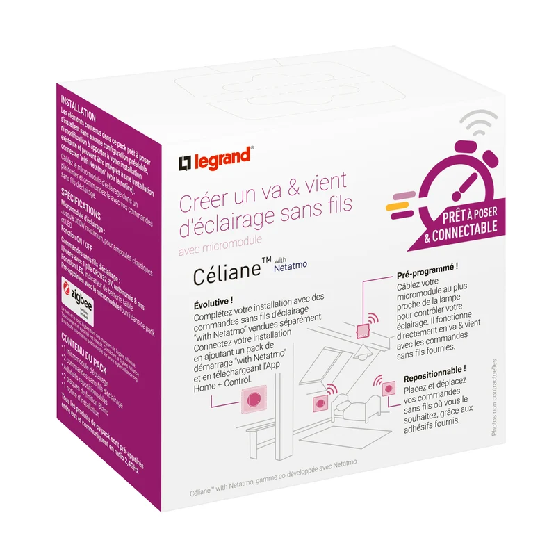 Prêt à poser Céliane connectable blanc - Créer un va-et-vient avec micromodule et commandes sans fil - Legrand CB0405