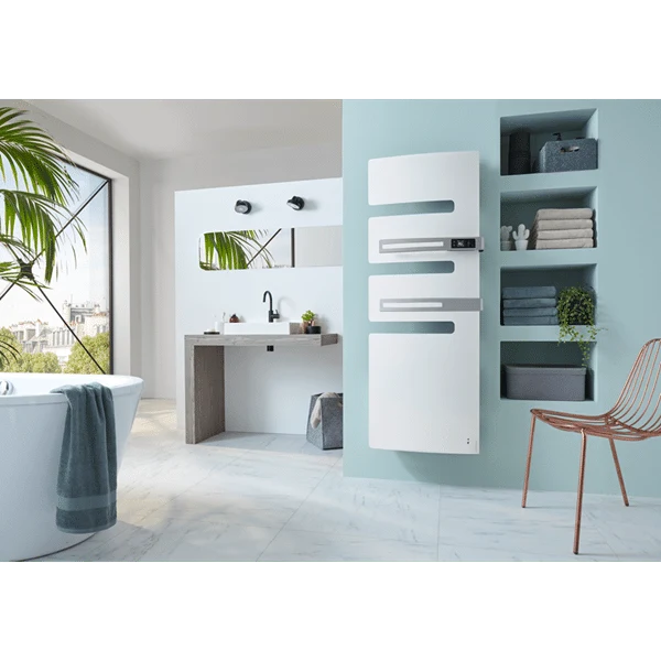 Sèche-serviettes électrique Serenis 1750W connecté blanc carat - mât à droite - Atlantic 850513