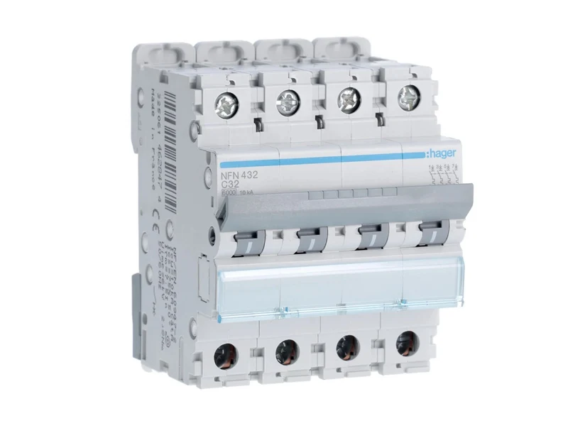 HAGER Disjoncteur 4P 6/10KA courbe C 32A 4 modules NFN432