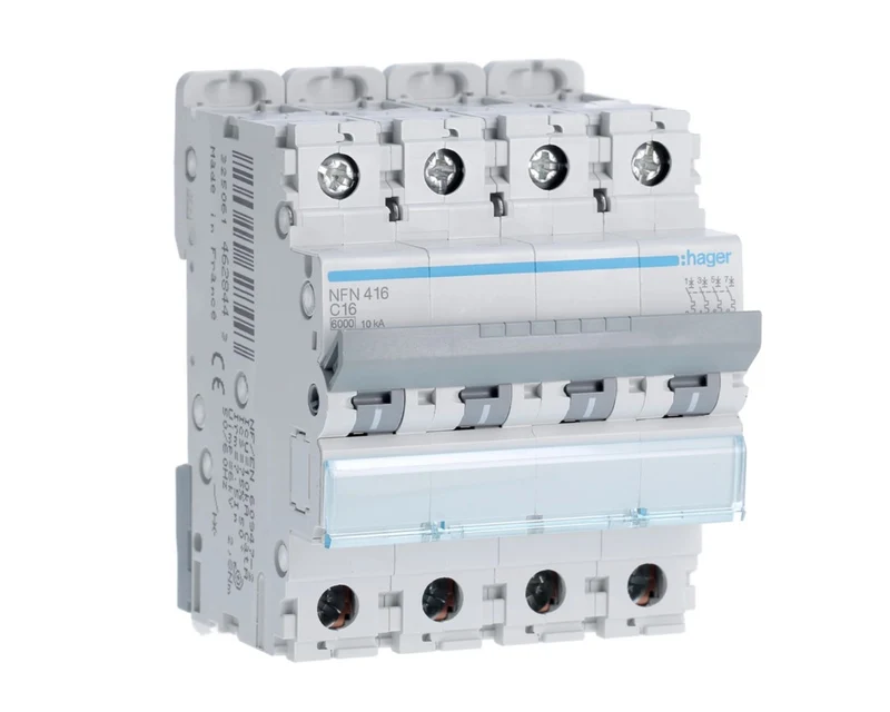 HAGER Disjoncteur 4P 6/10KA courbe C 16A 4 modules NFN416