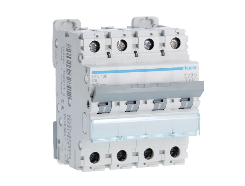 HAGER Disjoncteur 4P 6/10KA courbe C 6A 4 modules NFN406