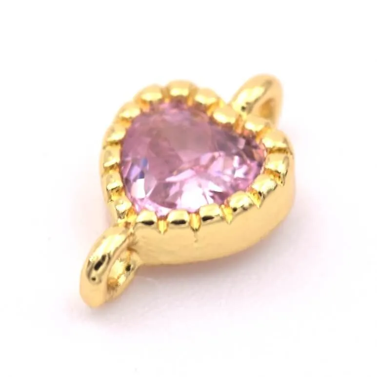 Perle connecteur coeur avec zircon rose 9x6mm - Trou: 1mm (1)