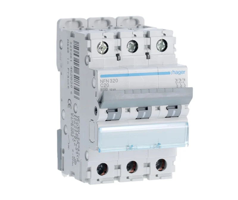 HAGER Disjoncteur 3P 6/10KA courbe C 20A 3 modules NFN320