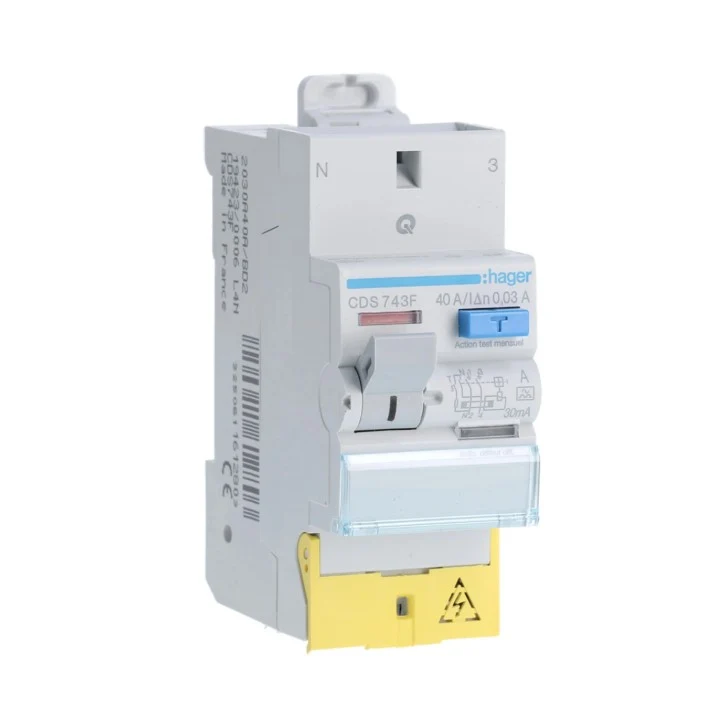 Interrupteur différentiel - 2P 40A 30mA type A SanVis - Hager CDS743F
