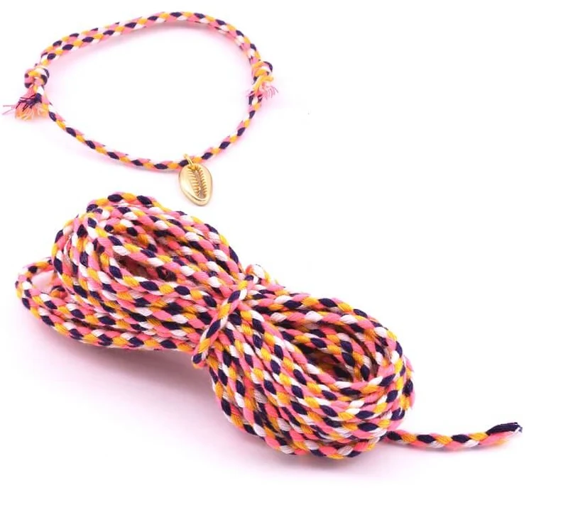 Cordon Coton Tressé ROSE Flash neon fluo - 2mm (3m)