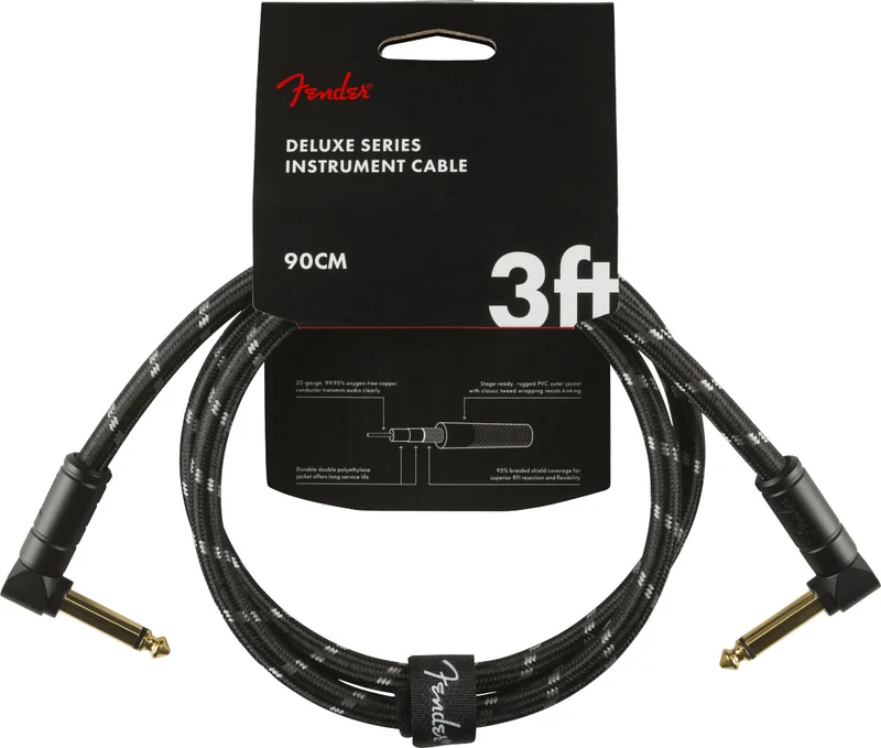90cm Deluxe Instrument Cable Angle/angle Black Tweed