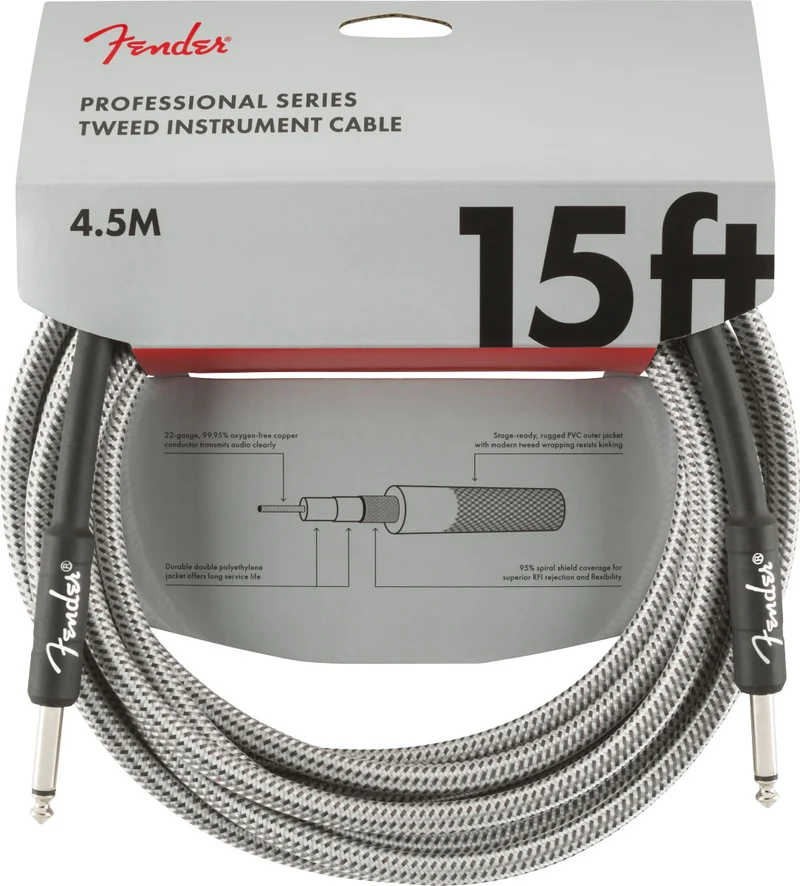 4,5m Professional Instrument Cable White Tweed