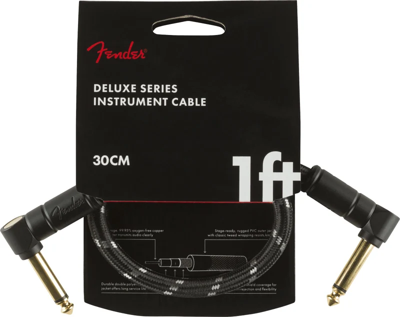 30cm Deluxe Instrument Cable Angle/angle Black Tweed