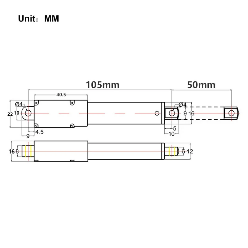 6V 12V 24V Micro Vérin Électrique 188N Actionneur Linéaire Course 50 mm (Modèle: 0041645)