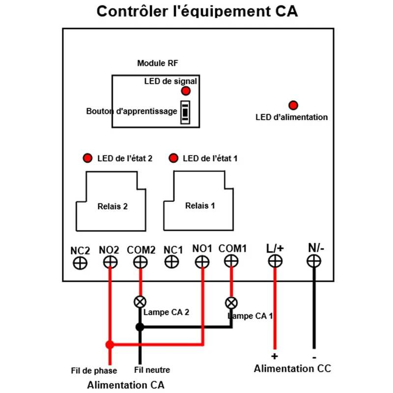 CC 2 canaux 30A kit interrupteur relais télécommande sans fil 1 km (Modèle: 0020339)