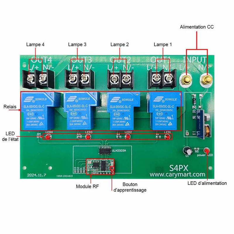 4 Voies CC 10~80V 30A Kit Interrupteur Télécommande Sans Fil 2 km (Modèle: 0020475)