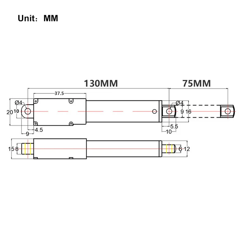 Micro Vérin Électrique 6V 12V 24V Actionneur Linéaire G Course 75mm (Modèle: 0041627)