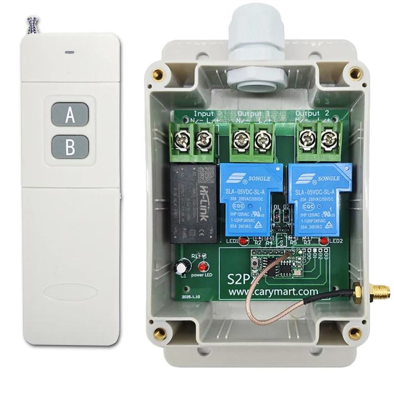 2 Canaux CA 230V 30A Kit Interrupteur Télécommande Sans Fil 2 km (Modèle: 0020516)