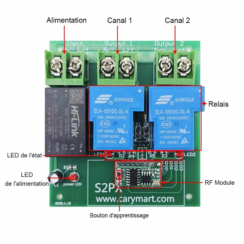 2 Canaux CA 230V 30A Kit Interrupteur Télécommande Sans Fil 2 km (Modèle: 0020516)